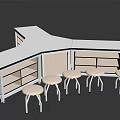 Modern Corner Bar Counter Design With White Countertop Storage Cabinets And Four Stools
