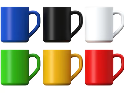 Vibrant Colored Mugs With Handle In Blue Black White Green Yellow Red Colors 3d model