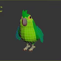 Green Low Poly Parrot With Orange Eyes And White Claws On Reflective Surface Gray Background