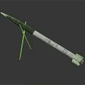 Green And White Rocket Weapon On Green Stand Against Dark Reflective Background