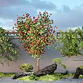Landscape tree orange tree apple tree pomegranate tree stone terrain courtyard sketch 3d model
