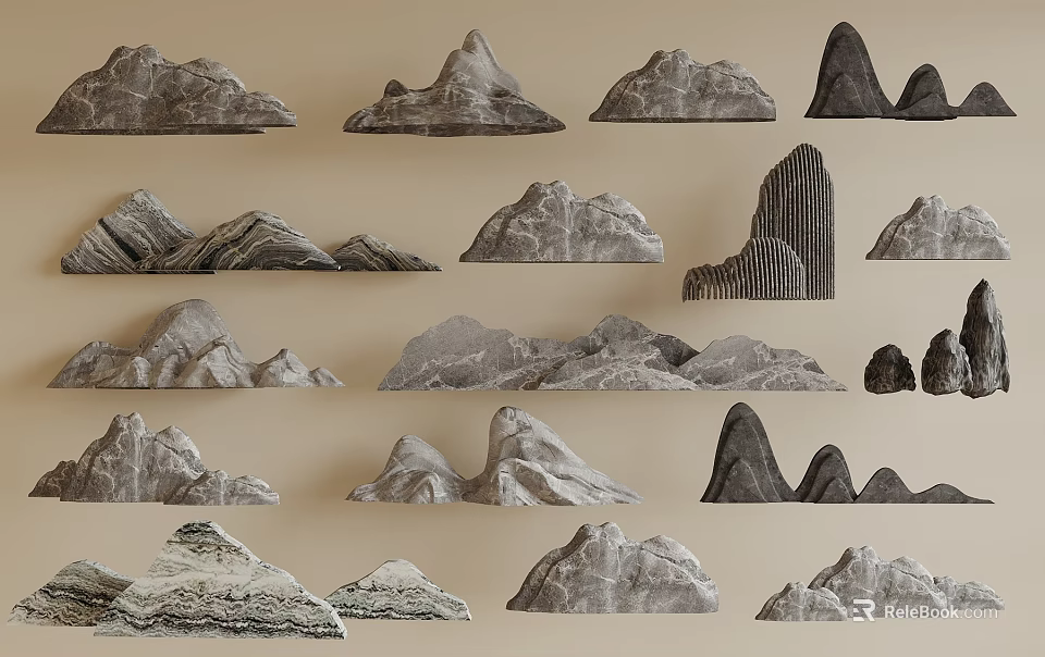 Natural Rockery Stones With Various Shapes And Textures For Garden Landscape Design 3d model 