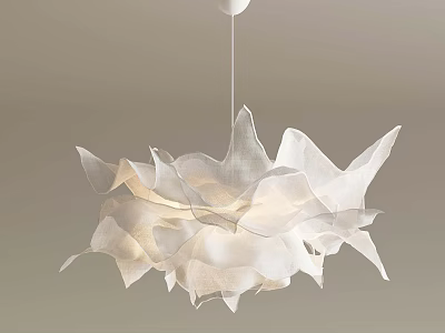 White Petal Shaped Fabric Chandelier With Modern Hanging Design Elements 3d model