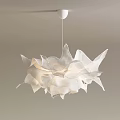 White Petal Shaped Fabric Chandelier With Modern Hanging Design Elements 3d model