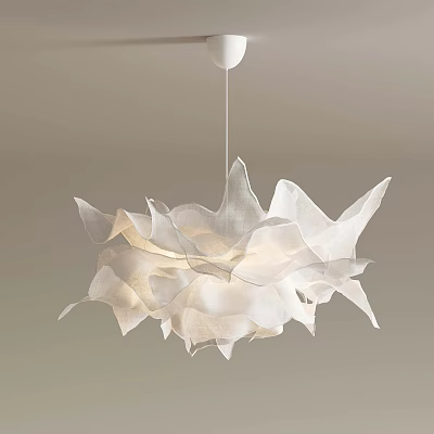 White Petal Shaped Fabric Chandelier With Modern Hanging Design Elements 3d model