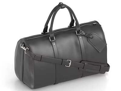 Black Leather Duffel Bag with Top Handles Adjustable Shoulder Strap and Metal Buckles for Travel 3d model