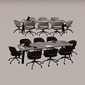 Modern Conference Table With White Tabletop Black Legs And Gray Rolling Office Chairs