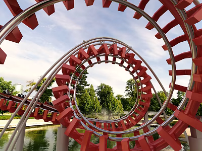 Modern roller coaster 3d model