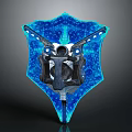 Futuristic Glowing Blue Shield With Central Mechanical Structure And Intricate Details
