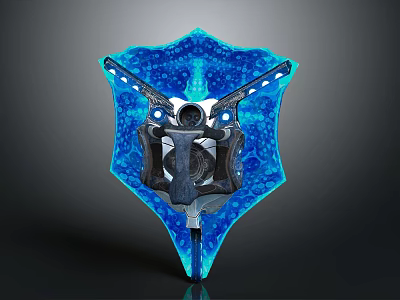Futuristic Glowing Blue Shield With Central Mechanical Structure And Intricate Details 3d model