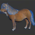 Small Brown Horse Figurine with Long Mane Tail and Shiny Surface on Black Background