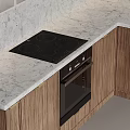 Modern Kitchen With Wooden Cabinets White Countertop Marble Backsplash And Glass Door Shelves