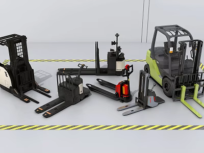 Industrial Equipment Featuring Various Forklift Models Pallet Trucks And Stackers For Handling 3d model