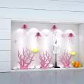 Window Display Decoration With Pink Jellyfish Coral And White Mannequin Yellow Fish