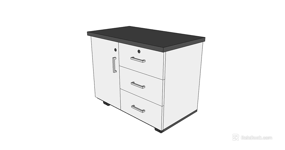 Modern Bookcase With Single Cabinet Door Three Drawers And Black Top Surface 3d model 
