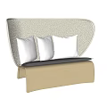 Modern Outdoor Sofa With Woven Light Gray Backrest Beige Seat And White Cushions