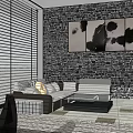 Modern Office Interior With Vertical Blinds Sofa Coffee Table And Area Rug 3d model