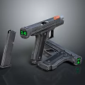 Futuristic Pistol Weapon Design With Green Glowing Parts And Detachable Magazine