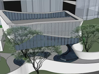 Modern Building Exterior With Trees And Landscape Design Features 3d model