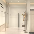 Modern Clothing Store Exterior with Glass Door Window Display Mannequins and Interior Racks
