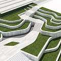 Modern Tree Pit Landscape Design Featuring Curved Concrete Borders Green Grass And Steps 3d model