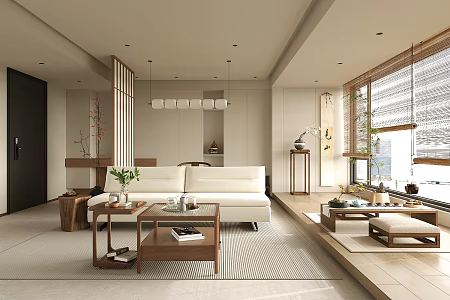 Middle Ancient Style Home Living Room Song Style Aesthetics Living Room New Chinese Style Living Room Song Style Living Room Sofa Coffee Table Combination Tatami Tea Table and Chair Balcony Tea Room 3d model