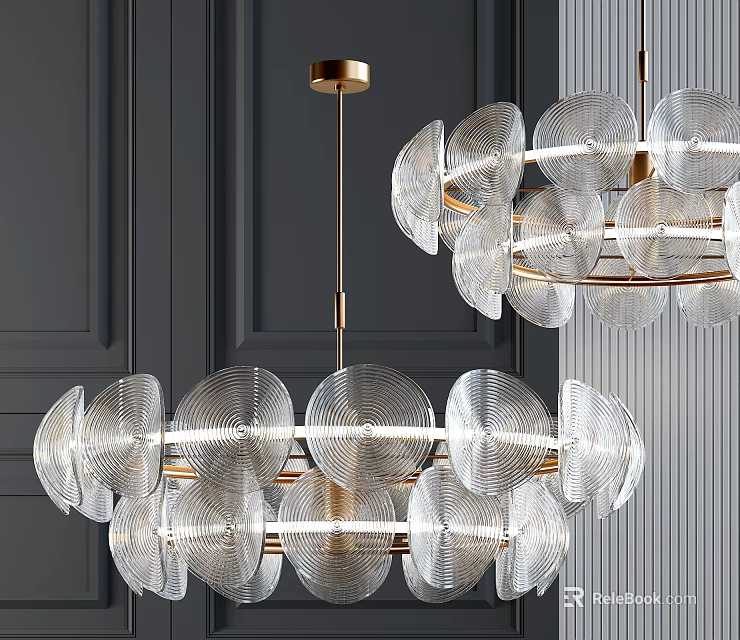Modern Gold Frame Chandelier With Transparent Glass Discs And Contemporary Design Style 3d model 