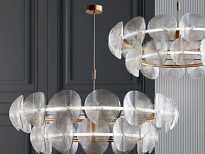 Modern Gold Frame Chandelier With Transparent Glass Discs And Contemporary Design Style 3d model