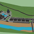 Scenic Aerial Planning of Cultural Tourist Area With Traditional Architecture River Beach and Green Trees
