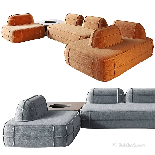 Modern Modular Sectional Sofa With Orange Gray Color Options And Center Table 3d model 