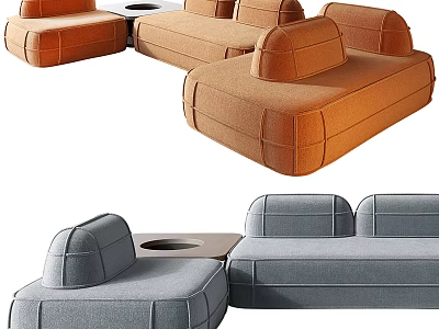 Modern Modular Sectional Sofa With Orange Gray Color Options And Center Table 3d model