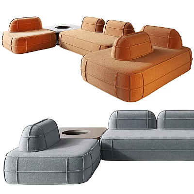 Modern Modular Sectional Sofa With Orange Gray Color Options And Center Table 3d model