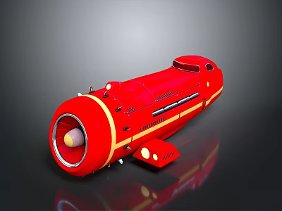 Red Rocket Design For Space Exploration With Yellow Stripes And Thruster 3d model