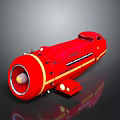 Red Rocket Design For Space Exploration With Yellow Stripes And Thruster