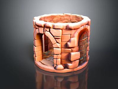 Detailed Decorative Reddish Brown Stone Circular Structure With Arched Doors And Miniature Design 3d model
