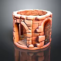 Detailed Decorative Reddish Brown Stone Circular Structure With Arched Doors And Miniature Design
