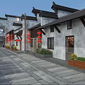 Traditional Chinese Commercial Street With Ancient Architecture Red Lanterns And Stone Paved Path