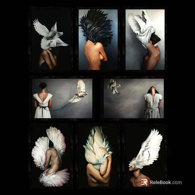Artistic Human Figure Portraits With Feather Wings And Dove Elements In Various Poses 3d model 
