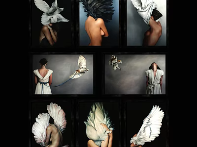 Artistic Human Figure Portraits With Feather Wings And Dove Elements In Various Poses 3d model
