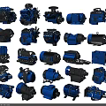 Various Blue Industrial Equipment Including Motors Pumps And Mechanical Parts