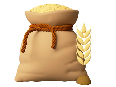 Burlap Sack Full of Wheat Grain With Wheat Ear And Soil Clod 3d model