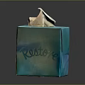Decorative Teal Colored Rosto Brand Tissue Box with Tissue Sticking Out