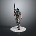 Tactical Military Figure Wearing Helmet And Camouflage Pants Holding Rifle On White Base