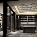 Luxurious Wine Cellar Interior With Dark Wooden Racks And Central Counter Design