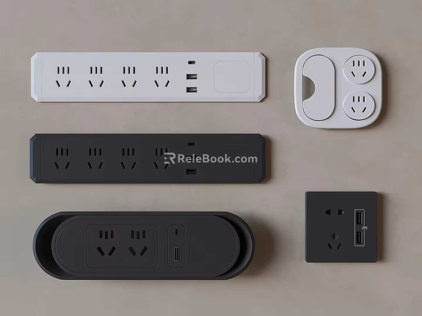 Embedded socket panel multi hole socket USB socket 3d model