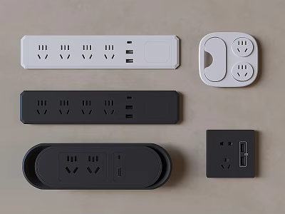 Modern White and Black Switch Panels with USB Ports Multiple Sockets Various Shapes for Home 3d model