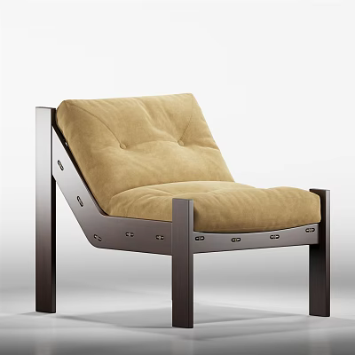 Beige Fabric Upholstered Single Sofa With Padded Seat Backrest And Dark Wooden Legs Modern Design 3d model