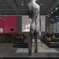 Modern Clothing Store Interior Design With Hanging Clothes Display Racks And Decorative Shelves
