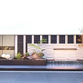 Contemporary Landscape Feature Wall with Waterfall Decorative Plants and Textured Stone Design