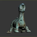 Ancient Bronze Mythical Beast Sculpture With Turquoise Patina Open Mouth And Curled Tail
